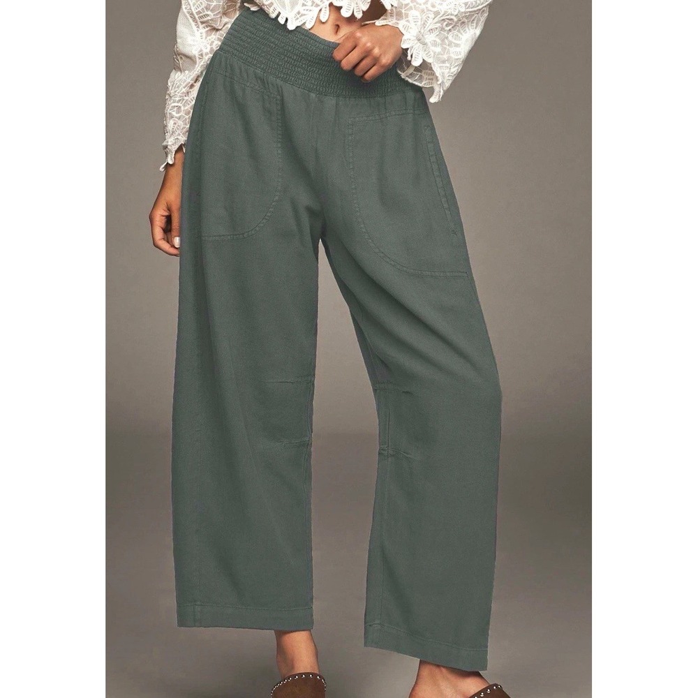 Pilcro Reese Barrel Pants S Anthropologie Darkened Forest Linen